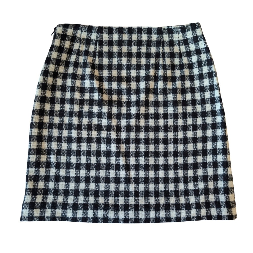 Talbots Skirt Womens 4 Petite Black White Check Plaid Wool Blend Lined 4P PH5289 - Picture 2 of 5